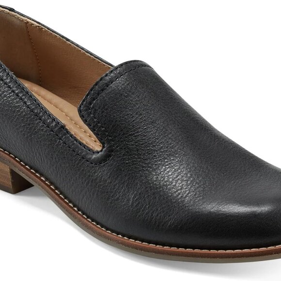 Shoes - Womens Leather Casual Loafer Size 9 Black Cushioned Slip-On Flexible Sole